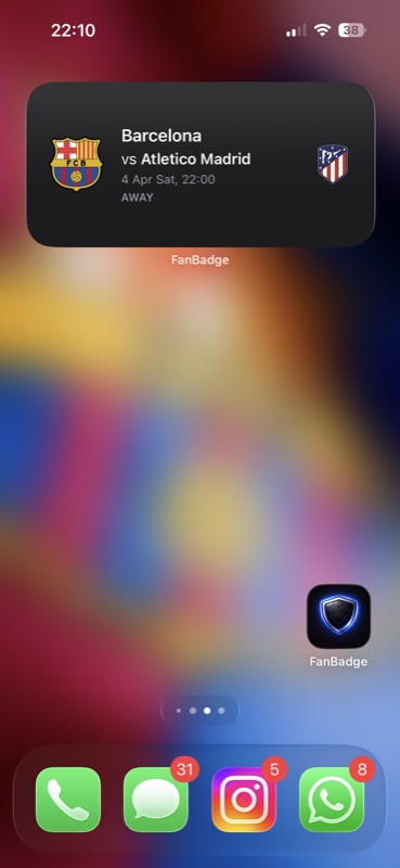 FanBadge Barcelona widget on iPhone home screen