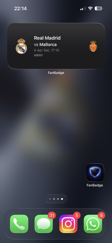 FanBadge Real Madrid widget on iPhone home screen