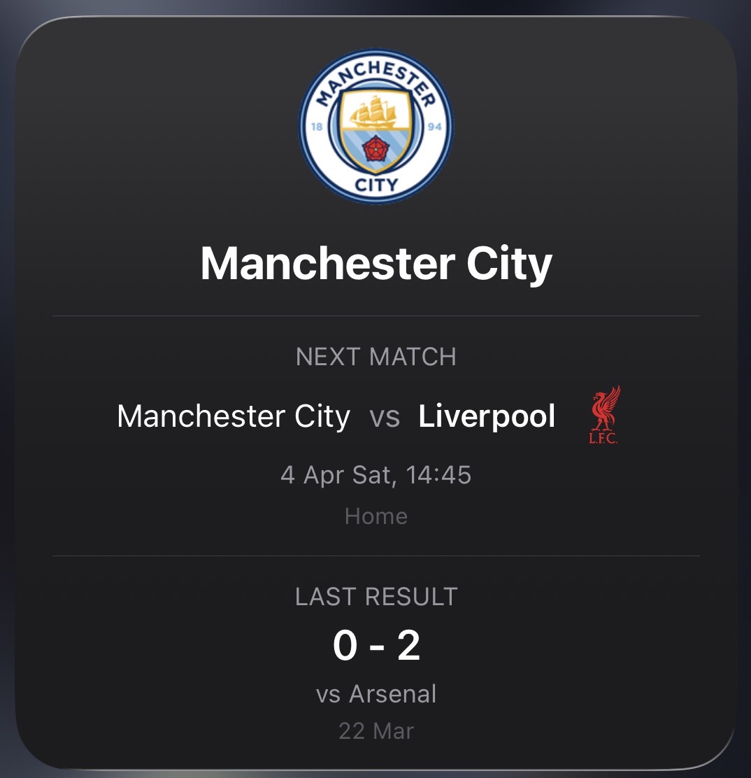 Large widget – Manchester City with next match and leaderboard