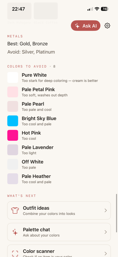 Metals and colors to avoid