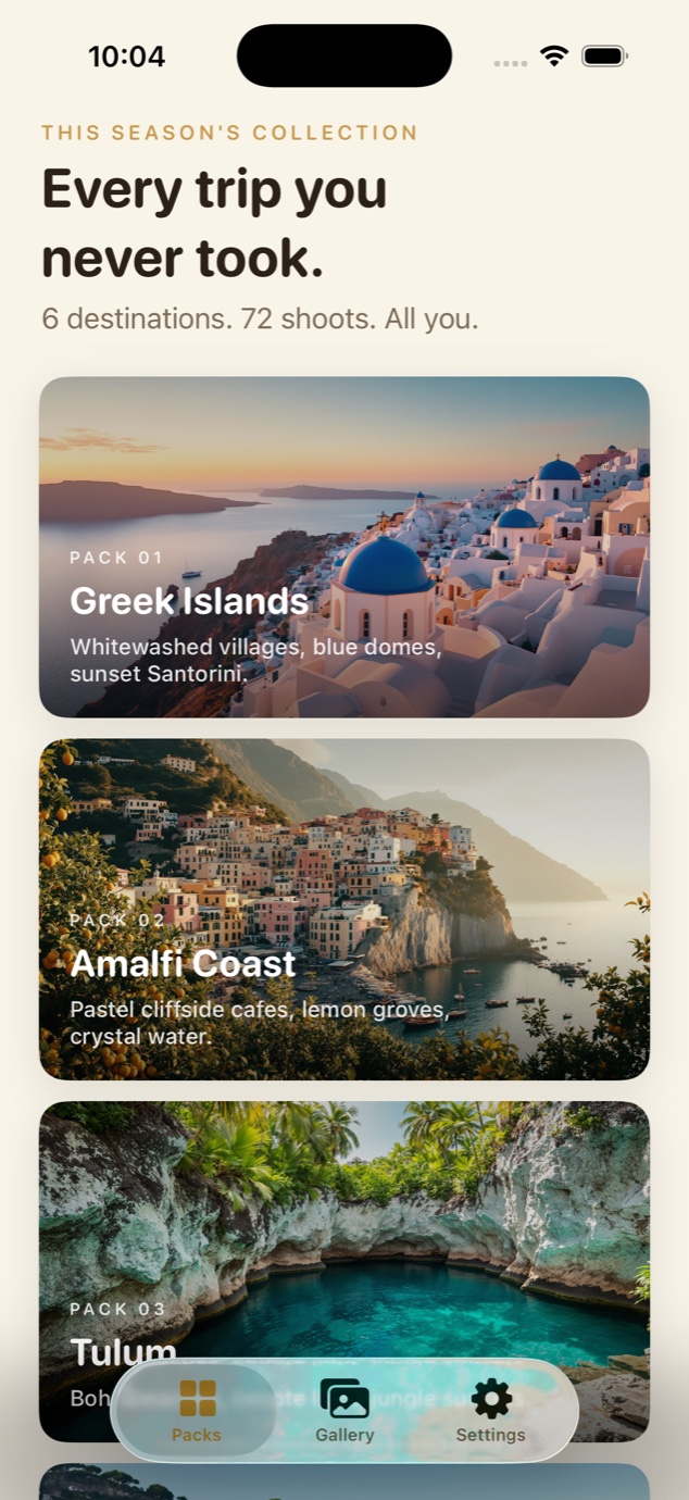 Browse destination packs in WanderPix
